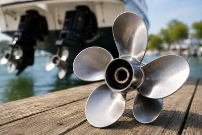 Boat propeller showing diameter and pitch for proper propeller selection