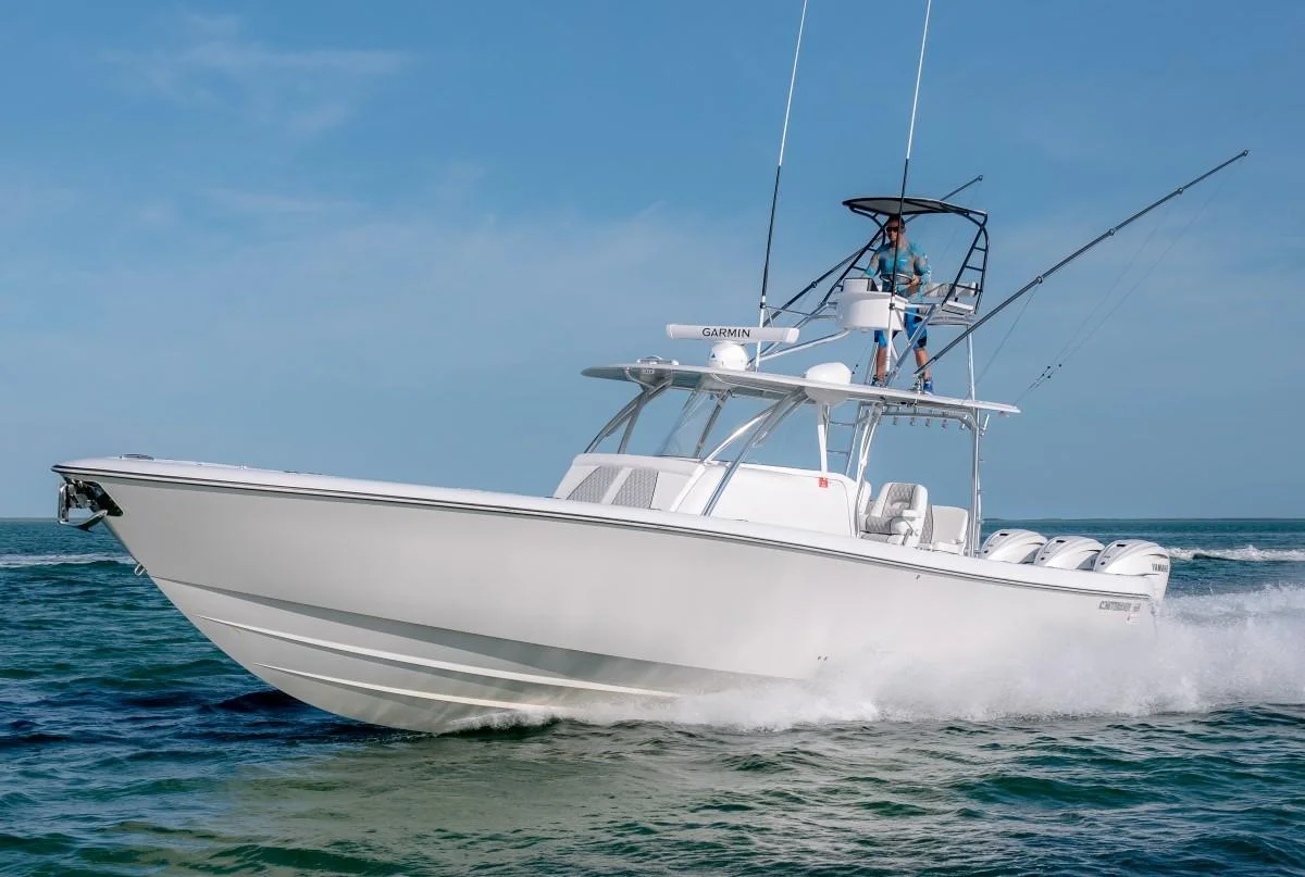 Contender offshore center console fishing boat underway