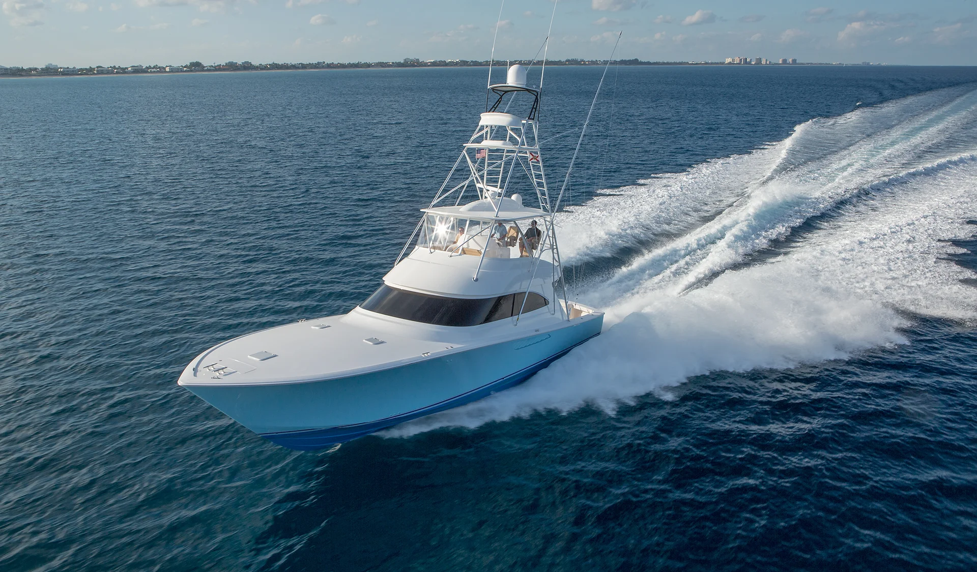 Viking yacht cruising on open water